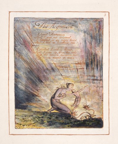 アルビオンの娘たちのビジョン：1793年に設計された「The Argument」、プレート3、1815年完成（紙にペンとトイレでレリーフエッチング） 作： William Blake